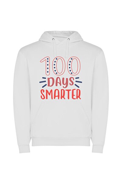 iLovePrints Colorful 100 Days Celebration Φούτερ με κουκούλα σε χρώμα Λευκό