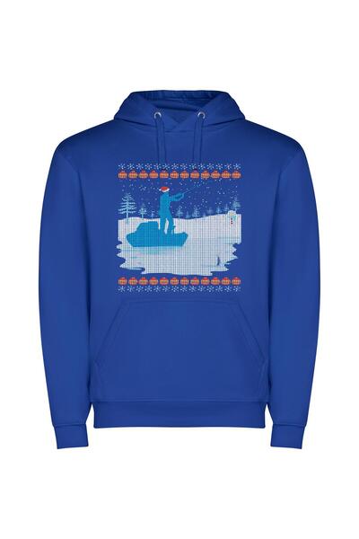 iLovePrints Nostalgic Fishing Artistry Φούτερ με κουκούλα σε χρώμα Μπλε