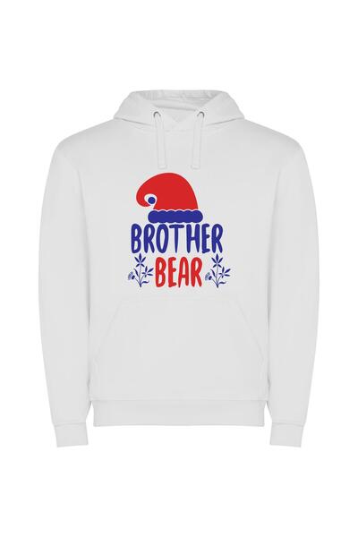 iLovePrints Vibrant Brotherhood: Bear Hat Φούτερ με κουκούλα σε χρώμα Λευκό