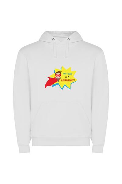 iLovePrints Super Dad, My Hero Φούτερ με κουκούλα σε χρώμα Λευκό