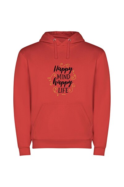 iLovePrints Blissful Mind, Joyful Life Φούτερ με κουκούλα σε χρώμα Κόκκινο