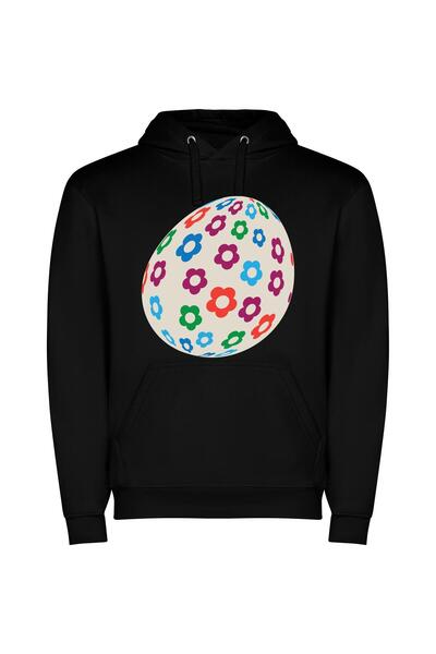 iLovePrints Blossomed Easter Egg Φούτερ με κουκούλα σε χρώμα Μαύρο