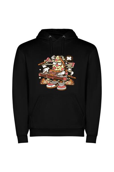 iLovePrints Scratching Pizza Everywhere! Φούτερ με κουκούλα σε χρώμα Μαύρο