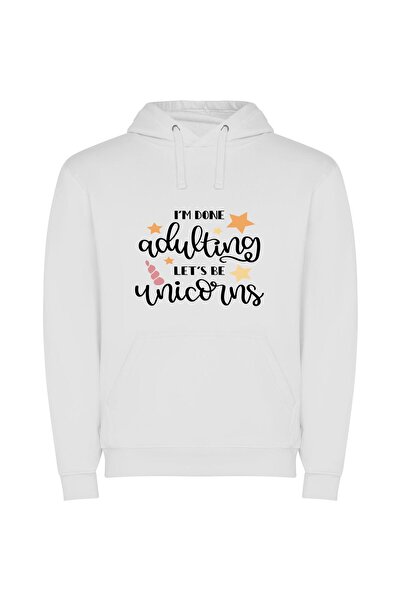 iLovePrints Whimsical Unicorn Escapades Φούτερ με κουκούλα σε χρώμα Λευκό