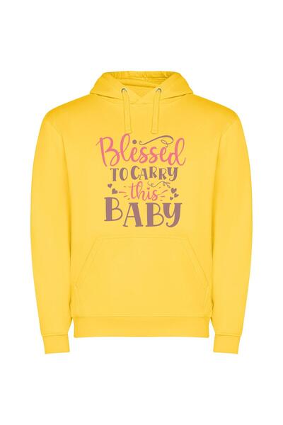 iLovePrints Blessed Baby Print Φούτερ με κουκούλα σε χρώμα Κίτρινο