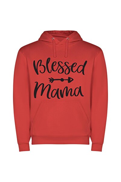 iLovePrints Blessed Mama's Sacred SVG Φούτερ με κουκούλα σε χρώμα Κόκκινο