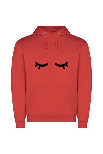 iLovePrints Shut-Eyed Glamour Φούτερ με κουκούλα σε χρώμα Κόκκινο