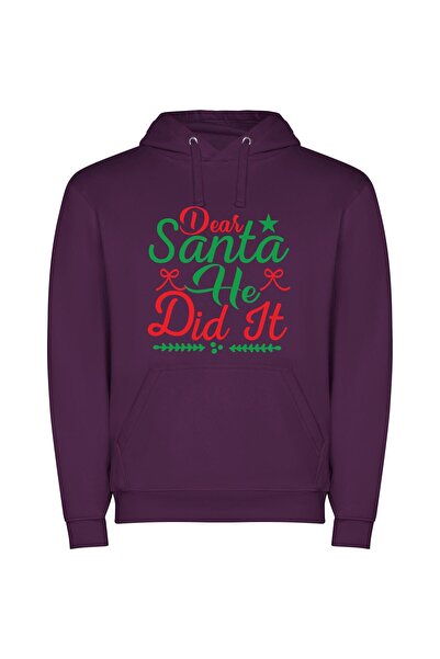 iLovePrints Cheerful Santa's Christmas Success Φούτερ με κουκούλα σε χρώμα Μωβ
