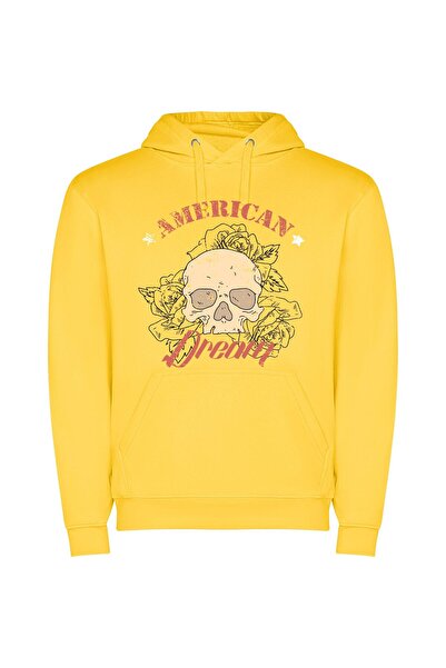 iLovePrints Nightmare Dream Skull Φούτερ με κουκούλα σε χρώμα Κίτρινο