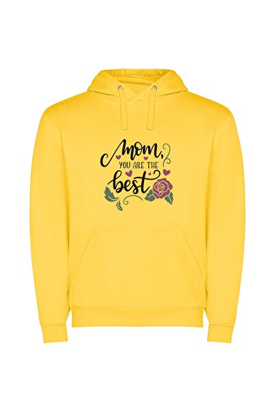 iLovePrints Blooming Words: Mom's Excellence Φούτερ με κουκούλα σε χρώμα Κίτρινο