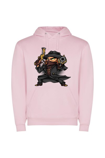 iLovePrints Gun-Clad Cartoon Cowboy Φούτερ με κουκούλα σε χρώμα Ροζ