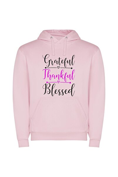 iLovePrints Grateful Delightful Thanks Φούτερ με κουκούλα σε χρώμα Ροζ
