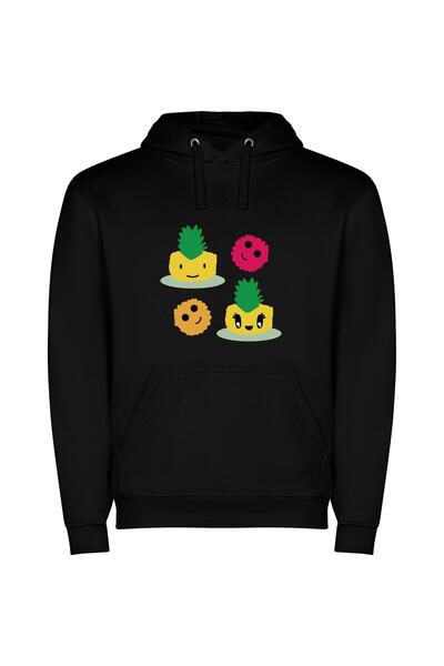 iLovePrints Pineapple Trio: Colorful Cute! Φούτερ με κουκούλα σε χρώμα Μαύρο