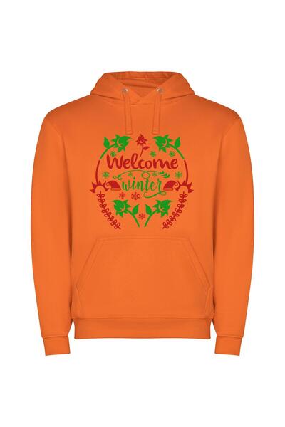iLovePrints Vibrant Winter Welcome Φούτερ με κουκούλα σε χρώμα Πορτοκαλί