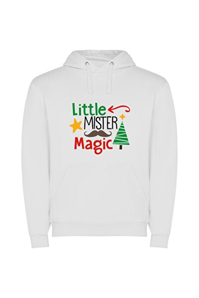 iLovePrints Mystic Christmas Mustache Magic Φούτερ με κουκούλα σε χρώμα Λευκό