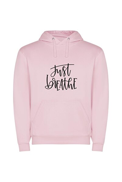 iLovePrints Breathe: Black & White Φούτερ με κουκούλα σε χρώμα Ροζ