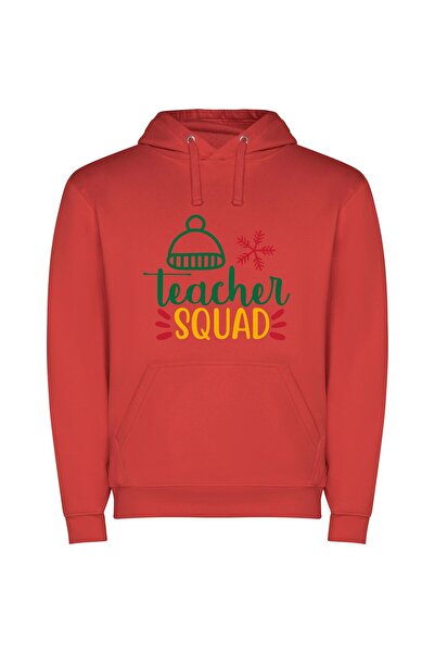 iLovePrints Charming Snowflake Teacher Squad Φούτερ με κουκούλα σε χρώμα Κόκκινο