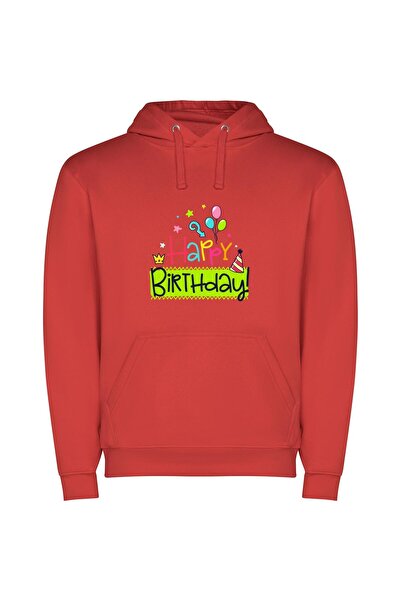 iLovePrints Joyful Balloon Crown Φούτερ με κουκούλα σε χρώμα Κόκκινο