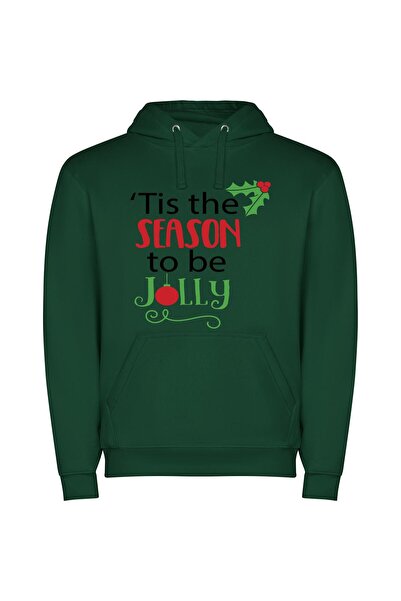iLovePrints Jolly Holiday Greetings Φούτερ με κουκούλα σε χρώμα Πράσινο