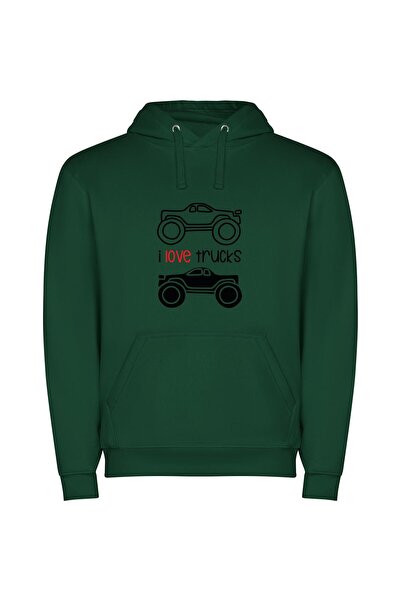 iLovePrints Truck Love: Super Realistic Φούτερ με κουκούλα σε χρώμα Πράσινο