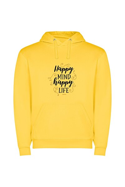 iLovePrints Blissful Mind, Joyful Life Φούτερ με κουκούλα σε χρώμα Κίτρινο