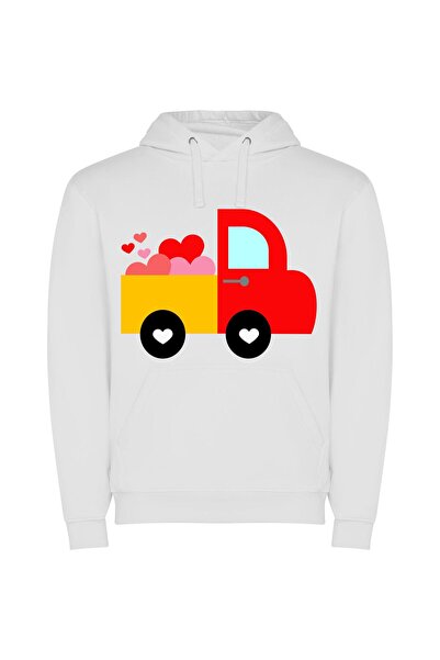 iLovePrints Heart-Filled Truck in Color Φούτερ με κουκούλα σε χρώμα Λευκό