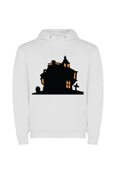 iLovePrints Eerie Manor Estate Φούτερ με κουκούλα σε χρώμα Λευκό