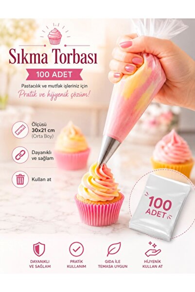 PASTA ADAM PARTİ VE PASTA MALZEMELERİ Krema Sıkma Torbası - 100 Adet / 30x21 ...