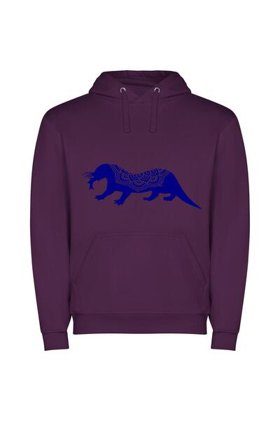 iLovePrints Blue Panther: Majestic Zoomorphic Φούτερ με κουκούλα σε χρώμα Μωβ