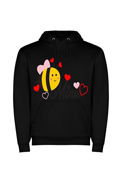 iLovePrints Bee Mine, Sweetheart! Φούτερ με κουκούλα σε χρώμα Μαύρο