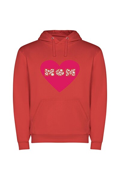 iLovePrints Mom's Floral Heart Φούτερ με κουκούλα σε χρώμα Κόκκινο