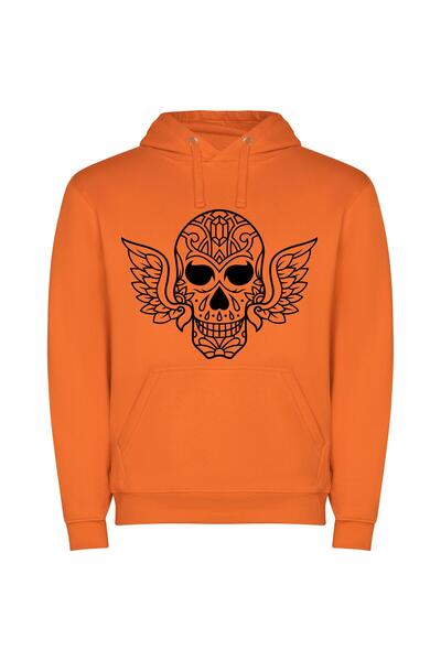iLovePrints Phoenix Skull: Sacred Wings Φούτερ με κουκούλα σε χρώμα Πορτοκαλί