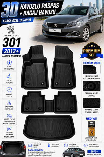 Genel Markalar PEUGEOT 301 2017 MODEL UYUMLU 3D ARACA ÖZEL HAVUZLU PASPAS+BAG...