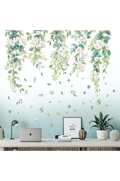 Amimagen Hanging Leaves Wall Stickers for Bedroom: Green Vine Plants Nature W...