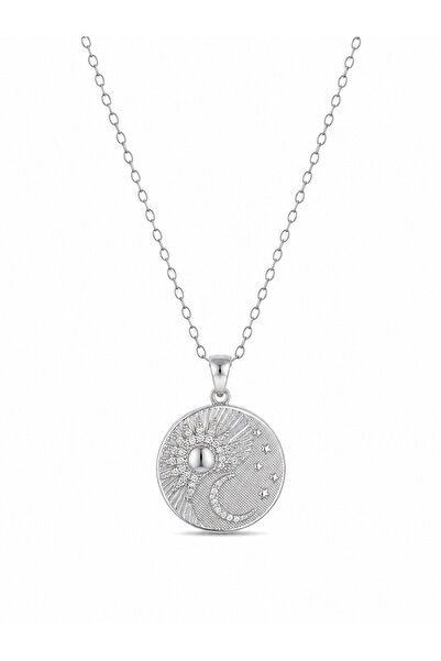 serelya 316L Steel Silver Color Chain Zircon Stone Moon Sun Engraved Medallio...