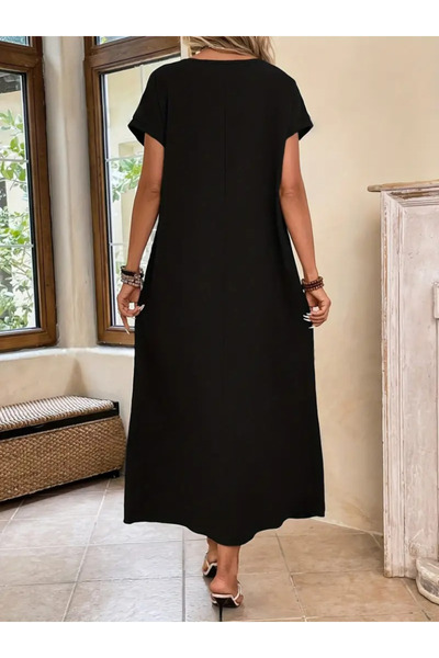 oniks store Women's Long Sleeve Open Collar Viscose Dress