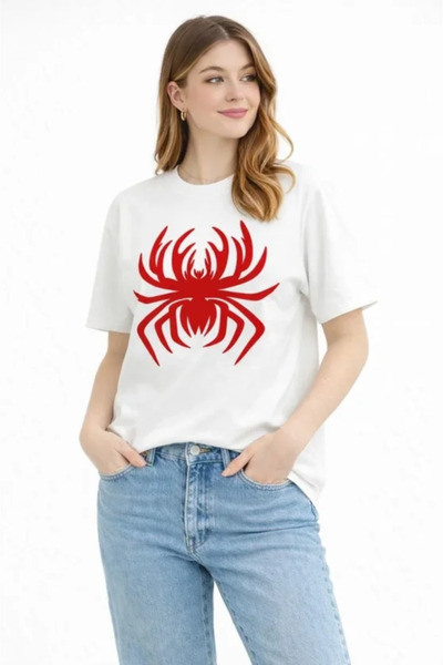 UFC 1985 TOP BRAND Spider Print T-Shirt Short Sleeve Crew Neck T-Shirt - White