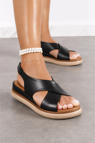 UYEGE Marmaris Series Black Genuine Leather Women's Sandals Orthopedic Sole D...