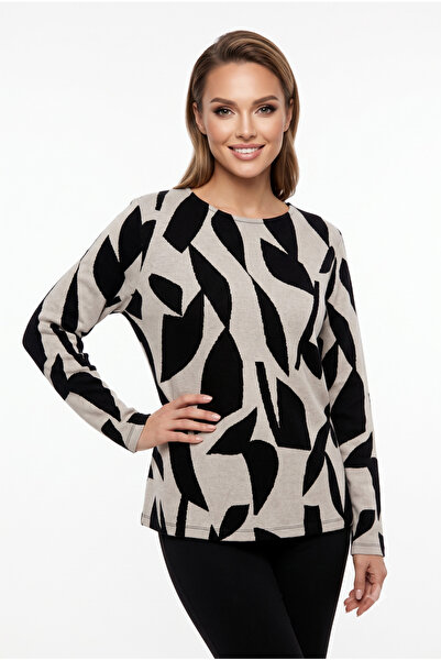 Neden Tekstil Pulover tricotat cu model abstract negru-bej pentru femei