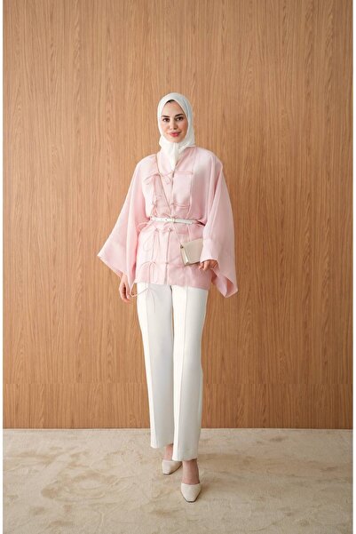 Genel Markalar Bağlama Detaylı Oversize Kimono Bluz Gömlek