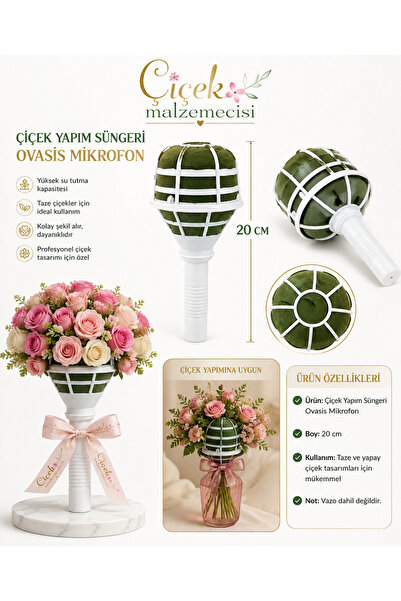 KLC Çiçek Malzemecisii Mikrofon Çiçek Süngeri 20 cm – Yapay ve Canlı Çiçek Ar...
