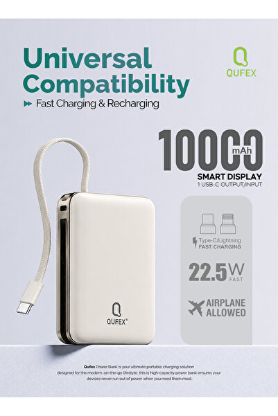 QUFEX 10000mAh Multi-Device Power Bank 22.5W Fast Charging Portable Charger w...