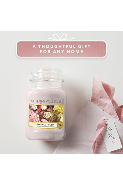 Yankee Candle شمعة معطرة، شمعة كبيرة برائحة الورود الطازجة، شموع طويلة الاحتر...