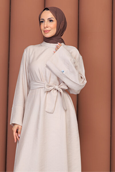sedadenizstore Tencel CUPRA Elbise Belden Bağlamalı Hakim Yaka -Tesettür