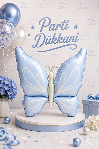 Parti Dükkanı بالون فويل على شكل فراشة زرقاء مقاس 94 × 73.5 سم، متوافق مع اله...