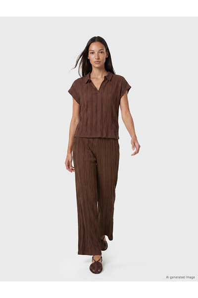 LC Waikiki Brown Textured Women's Trousers with Elastic Waist