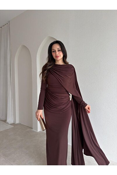 Mooi Butik Elvi̇s Maxi Dress 5447 - Bitter Brown