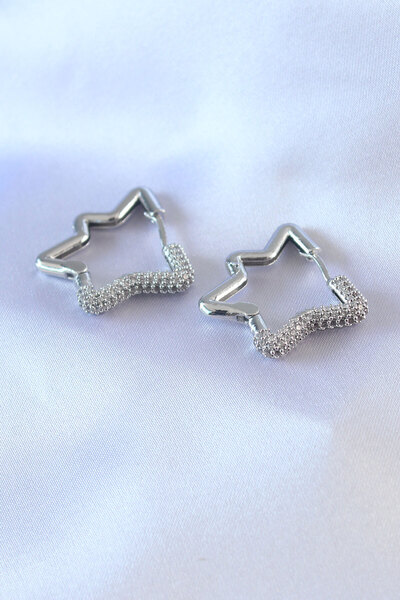 DMR Elegance Silver Color Star Model Zircon Stone Brass Women's Earrings