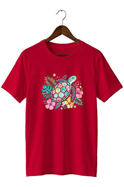 remonz Sea Turtle Printed Unisex T-Shirt – Floral Tropical Nature Themed Crew...