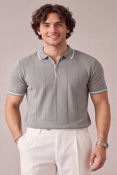 MENOFOURSWEAR Men's Half Zipper Premium Polo Collar T-Shirt